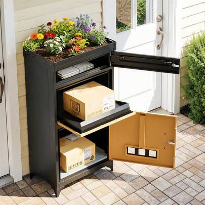 AYYDS Outdoor Mailbox With Parcel Compartment – XXL Parcel Box 107.7cm With Flower Tray, Weatherproof Stainless Steel Mailbox For Letters & Parcels, With Lock & Anti-Slip Mat