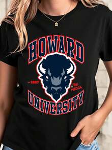Howard University Bison Logo T Shirt Black College Spirit Wear For Women Men Unisex Casual Top Student Gift Apparel - màu đen - Xem 1