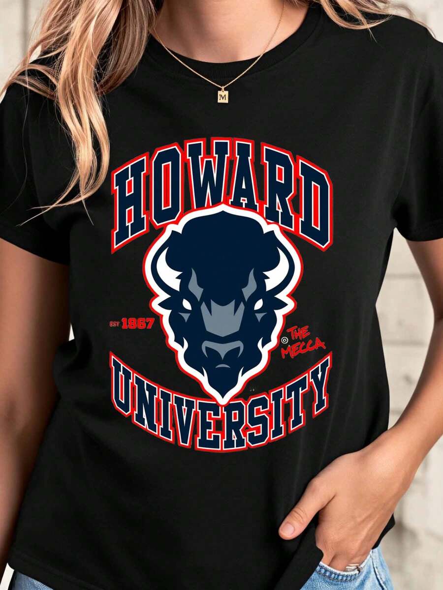 Howard University Bison Logo T Shirt Black College Spirit Wear For Women Men Unisex Casual Top Student Gift Apparel - màu đen - Xem 1