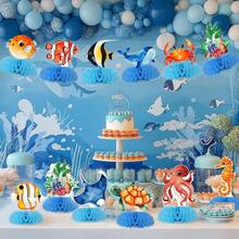12个纸质蜂窝海洋动物餐桌摆件，海洋主题生日派对装饰，热带海滩主题派对装饰，鱼、螃蟹、海龟，海洋主题餐桌装饰 - 彩色 - 查看 4