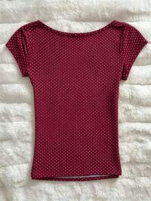 Camiseta de mujer de unicolor con cuello cuadrado y mangas cortas, versátil para uso diario y salidas - Multicolor 7 - Ver 2