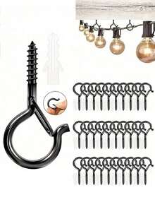 30pcs Heavy Duty Metal Screw Hooks, Suitable For Indoor & Outdoor Use - Great For Hanging Plants, LED Lights, Wind Chimes And Garage Decor - Multicolor - View 1