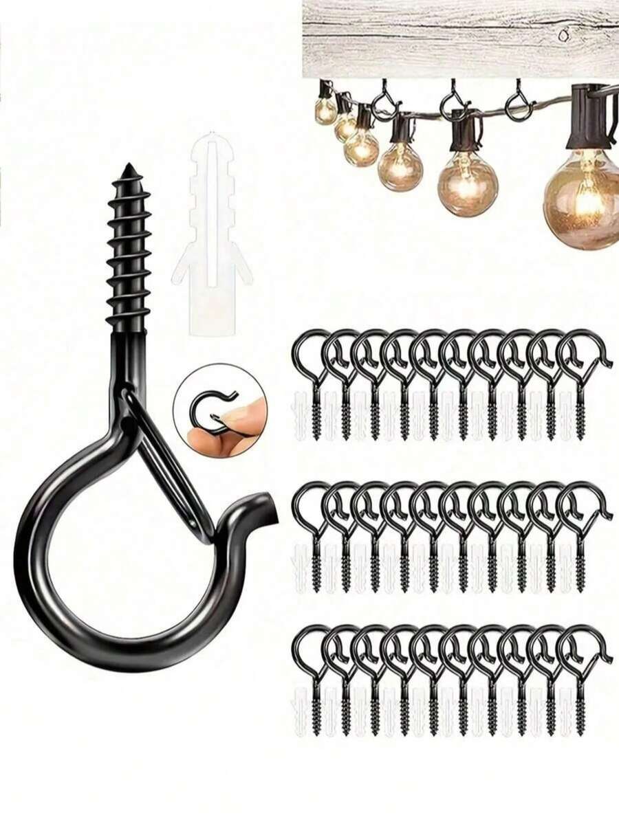 30pcs Heavy Duty Metal Screw Hooks, Suitable For Indoor & Outdoor Use - Great For Hanging Plants, LED Lights, Wind Chimes And Garage Decor - Multicolor - View 1