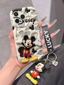Disney Mickey Mouse Clubhouse Phone Case : 3D Fluffy Pattern Border Protector Phone Soft Phone Case With A Free Cute Mickey Bracelet Chain Lanyard, Mickey, Minnie, Goofy, Donald Duck, Daisy Duck, Pluto, For Apple 17 Promax 17 Pro 16 15 14 13 12 11 Pro Max XS Max X XR Soft Cover Summer Phone Case - 白色 - 查看 5