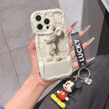 Disney Mickey Mouse Clubhouse Phone Case : 3D Fluffy Pattern Border Protector Phone Soft Phone Case With A Free Cute Mickey Bracelet Chain Lanyard, Mickey, Minnie, Goofy, Donald Duck, Daisy Duck, Pluto, For Apple 17 Promax 17 Pro 16 15 14 13 12 11 Pro Max XS Max X XR Soft Cover Summer Phone Case - 白色 - 查看 1