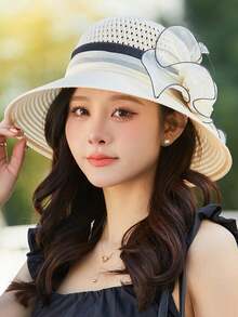 1 chiếc mũ nữ kiểu dáng mới năm 2025, màu trơn, họa tiết hoa lớn, chất liệu organza, kiểu dáng thanh lịch Anh Quốc, thích hợp cho kỳ nghỉ lễ hội. - MZ2636 - Xem 25