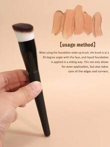 Large Bevel Foundation Make-Up Brush, Compact, Soft And Fluffy Makeup Brush, Suitable For Liquid Foundation And Foundation Make-Up Paste Application On The Face, Highlight Mixing, Concealer And Outline Of The Face, Solid Wood Handle, Portable Makeup Tools, Suitable For Family, Travel And Beginners - Black - View 5