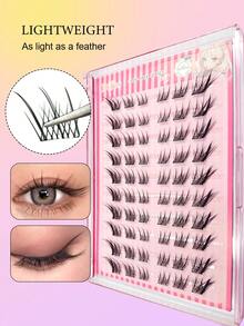 60pcs Self-Adhesive Natural False Eyelashes, C-Curl Cartoon Fox Eye Self-Adhesive Cluster Lashes, No Glue Needed, DIY Individual Eyelash Extensions, Suitable For Daily Wear, Work Commute, Travel, Gifts, Parties, Etc. - C - View 2