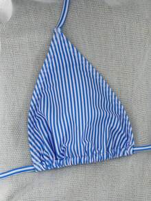 Bộ đồ bơi hai mảnh gợi cảm tối giản dành cho nữ, bikini buộc dây cổ in họa tiết sọc, thích hợp cho bãi biển, kỳ nghỉ, hẹn hò, bộ sưu tập mới mùa xuân/hè. - sọc dọc màu xanh và trắng - Xem 4