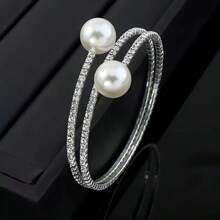 Vòng tay ngọc trai đính kim cương lấp lánh, phụ kiện hoàn hảo cho váy dạ hội. - Bạc - Xem 4