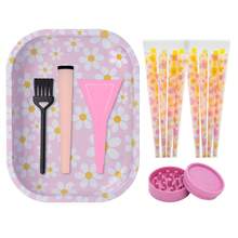 Cute Pink Floral Rolling Tray Set, Smoking Accessories Kit With Grinder, Funnel &16Pcs Pre-Cones, Aesthetic Portable Storage Organizer For Smokers - Xem 6