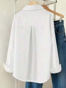 Camisa casual de mujer de unicolor de manga larga y abotonadura sencilla - Blanco - Ver 2