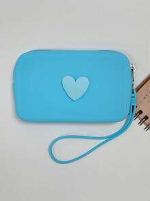 Heart-Shaped Solid Color Silicone Makeup Bag, Large-Capacity Storage Pouch, With Strap Handheld Bag, Simple Mom Bag, Coin Purse, Lipstick Case, Square Bag, Makeup Brush Storage Bag, Soft Silicone Material, Multi-Functional Use, Christmas Gift, Creative Gift For Women - Multicolor - View 12