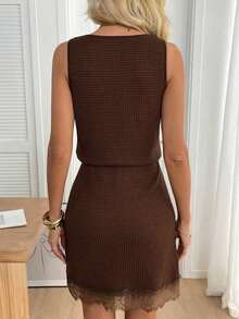 LUNE Vestido mini casual sin mangas con cintura anudada a rayas para mujer, nuevo vestido de llegada para mujer, vestidos casuales de verano para mujer, nuevo vestido de llegada para mujer casual, vestidos casuales de verano para mujer, atuendo para mujer, atuendos de playa, atuendos para salir, atuendos de vacaciones, atuendos de verano para mujer, atuendo para concierto de campo - Marrón - Ver 2