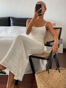 YHHLivesso Nuevo vestido largo de mujer de unicolor para playa y resort de veranoYHH - Blanco marfil - Ver 11