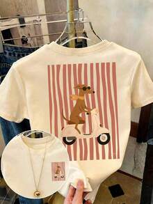 Camiseta de mujer, camiseta de manga corta con gráfico de estilo casual de calle, top de verano lindo - Albaricoque - Ver 5
