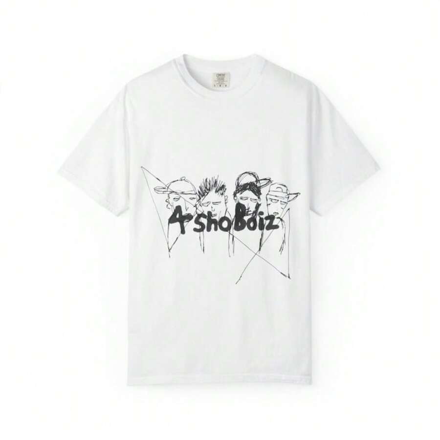 LNGSHOT  GROUP T-Shirt |   Illustrated Faces Tee |   4SHOBOIZ - 白色 - 查看 1