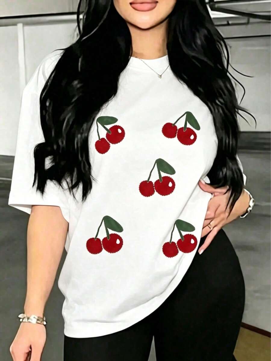 Short-Sleeved T-Shirt For Spring/Summer 2026, Made In Mexico, 180 Grams. Cartoon Print, Couple Design, Suitable For Indoor Or Outdoor Wear. Crew Neck, Unisex, Ideal For Office And Leisure. One-Pack. - 白色 - 查看 1