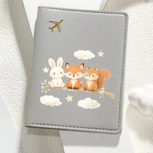 1件可愛森林動物印花護照套，可愛兔子與狐狸印花護照夾，PU皮革旅行護照套，適合度假使用 - 彩色 - 查看 8