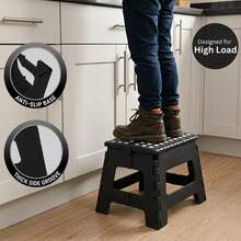 Ghế bậc thang gấp gọn chắc chắn cao 2,7 cm, chịu tải 150 kg, mặt trên chống trượt có tay cầm, ghế bậc thang gấp gọn tiện dụng cho người lớn trong phòng tắm, nhà bếp, sân vườn. - màu đen - Xem 10