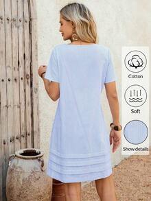 Vestido casual de mujer de manga corta, cuello redondo, unicolor, holgado y de largo medio, para verano - Multicolor - Ver 2