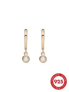 Bông tai dáng dài sang trọng của Ewell Jewellery, bạc sterling 925 mạ vàng 18k, đính đá Zirconia tròn, thích hợp cho bé gái đeo hàng ngày. - Bông tai đính đá Zircon - Xem 1