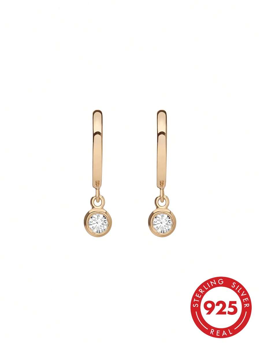 Bông tai dáng dài sang trọng của Ewell Jewellery, bạc sterling 925 mạ vàng 18k, đính đá Zirconia tròn, thích hợp cho bé gái đeo hàng ngày. - Bông tai đính đá Zircon - Xem 1