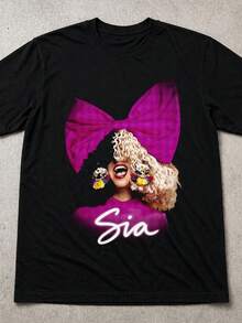 Sia T Shirourful Bow Portrait Pop Singer Graphic Tee Gift - Black - View 1