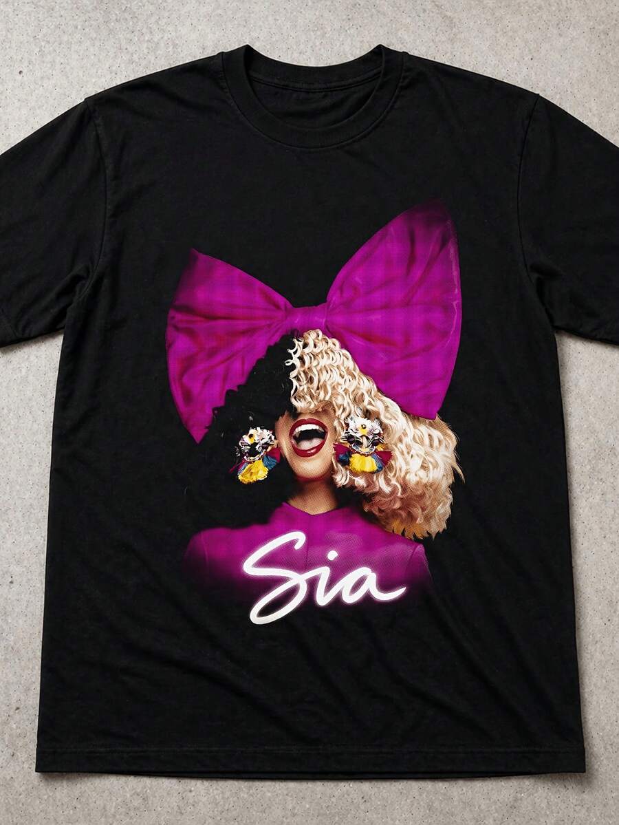Sia T Shirourful Bow Portrait Pop Singer Graphic Tee Gift - Black - View 1