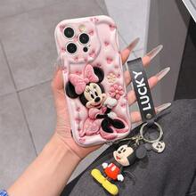 Disney Mickey Mouse Clubhouse Phone Case : 3D Fluffy Pattern Border Protector Phone Soft Phone Case With A Free Cute Mickey Bracelet Chain Lanyard, Mickey, Minnie, Goofy, Donald Duck, Daisy Duck, Pluto, For Apple 17 Promax 17 Pro 16 15 14 13 12 11 Pro Max XS Max X XR Soft Cover Summer Phone Case - 白色 - 查看 1