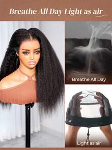 ARABELLA Tóc giả Yaki Straight 13x6 không cần keo, màu đen tự nhiên, 100% tóc người, đã được tỉa và cắt sẵn, ren phủ kín từ tai này sang tai kia, đã được tẩy trắng, các nút thắt nhỏ, ren trong suốt, mật độ 180%, chiều dài 18-30 inch, phần rẽ tự do, mũ thoáng khí, đường chân tóc tự nhiên, sẵn sàng để sử dụng, thân thiện với người mới bắt đầu, dành cho phụ nữ. - SNatural - Xem 6