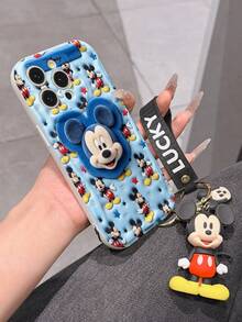 Disney Mickey Mouse Clubhouse Phone Case : 3D Fluffy Pattern Border Protector Phone Soft Phone Case With A Free Cute Mickey Bracelet Chain Lanyard, Mickey, Minnie, Goofy, Donald Duck, Daisy Duck, Pluto, For Apple 17 Promax 17 Pro 16 15 14 13 12 11 Pro Max XS Max X XR Soft Cover Summer Phone Case - 白色 - 查看 6