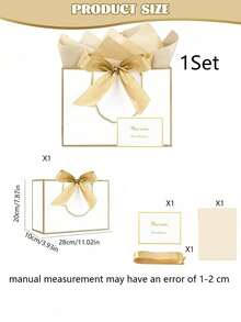 4pcs/Set Gift Bags Set, Champagne Silver Gray Gift Bag Set, Luxury Gift Bags With Handles, Bow Decor Paper Gift Bags With Tissue Paper Card And Ribbon For Wedding Birthday Valentine Bridesmaid Christmas Party Gift Packaging - Golden Mist White - View 10