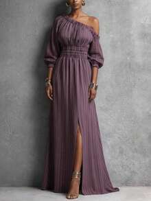Vestido a rayas Primavera-Verano 2026 con cintura ajustable - Morado - Ver 3
