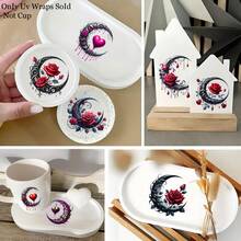 4件組哥德式月亮、玫瑰與愛心圖案主題UV轉印貼紙，適用DIY手工、馬克杯、筆電與水壺，自黏式塑膠貼紙，DIY馬克杯裝飾、筆電、節日裝飾、節慶設計，高品質印刷，耐用，適合輪滑與單車貼紙貼花 - 彩色 - 查看 10