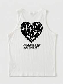 Women's Fashionable Summer Loose Casual Versatile Letter & Heart Print Tank Top White - White - View 8