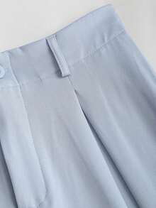 Pantalones anchos de mujer vintage elegantes con textura y plisados, para otoño/invierno - Celeste - Ver 5