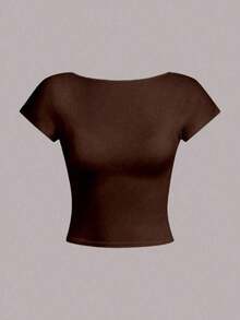 Camiseta corta con escote en la espalda, acolchada y ceñida, ideal para el verano - Café integral - Ver 2
