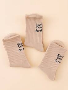 3 Pairs Women's Fresh Candy Color Personalized Letter College Style Mid-Calf Socks - Apricot - View 3