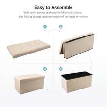 Folding Bench Ottoman Storage Seat Stool Trunk Toy Chest Bedding Or Blanket Box - Beige - View 4