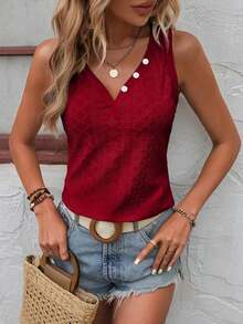 Hotletica Solid Eyelet Embroidery Tank Top - Burgundy - View 5