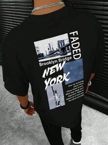 T-shirts graphiques pour hommes, T-shirts graphiques pour hommes de style old school, vêtements d'été pour hommes, T-shirts graphiques pour hommes, T-shirt imprimé avec slogan et grattoir à ciel de Manfinity LEGND, T-shirts graphiques pour hommes de style streetwear, T-shirt graphique pour hommes avec épaules tombantes et slogans, T-shirts graphiques Meny2k, vêtements pour hommes de style streetwear, tenue décontractée d'été, fête des pères, remise des diplômes, fête de l'indépendance, pour hommes. - Noir - Voir 1