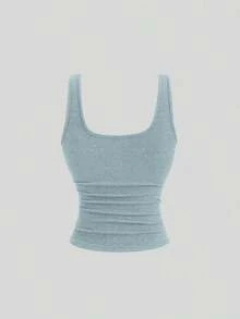 Camiseta de tirantes casual de mujer con parches de encaje - Azul - Ver 2