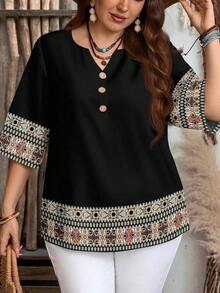 Blusa de estilo minimalista casual con mangas cortas y patrón de rayas marrones, adecuada para primavera/verano - Multicolor 4 - Ver 4