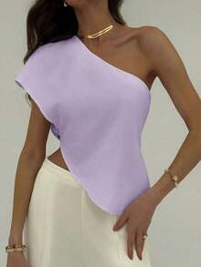 Blusa de unicolor casual y versátil para uso diario de mujer - Morado Violeta - Ver 4