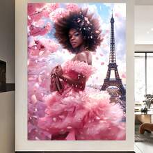 Enmarcado Lienzo decorativo plano 2D, 1 unidad, con marco de . Elegante  con marco de la Torre Eiffel y flores rosas.  con temática parisina de ensueño. Decoración para el hogar y la sala de estar. Ideal para cumpleaños, graduaciones y regalos de Año Nuevo. Listo para colgar. 40 x 60 cm (16 x 24 pulgadas). - Enmarcado - Ver 4