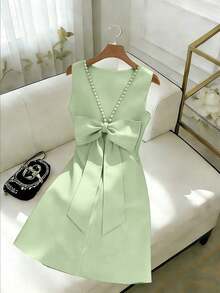 Vestido sin mangas con lazo decorativo con cuentas y espalda descubierta para mujer en color rojo - verde menta - Ver 9