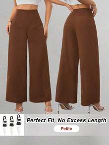Pantalones de Pierna Ancha de Cintura Alta con Textura para Mujer, Estilo Casual y Sencillo, para la Temporada de Regreso a Clases y Uso Diario - Marrón - Ver 7