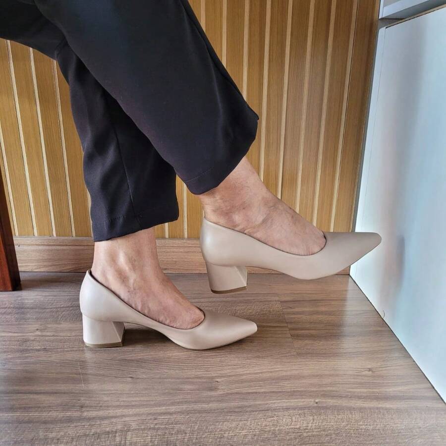 Women's Pump With 5cm Block Heel, Comfortable And Elegant For Work - Milithy Footwear - 杏仁 - 查看 1