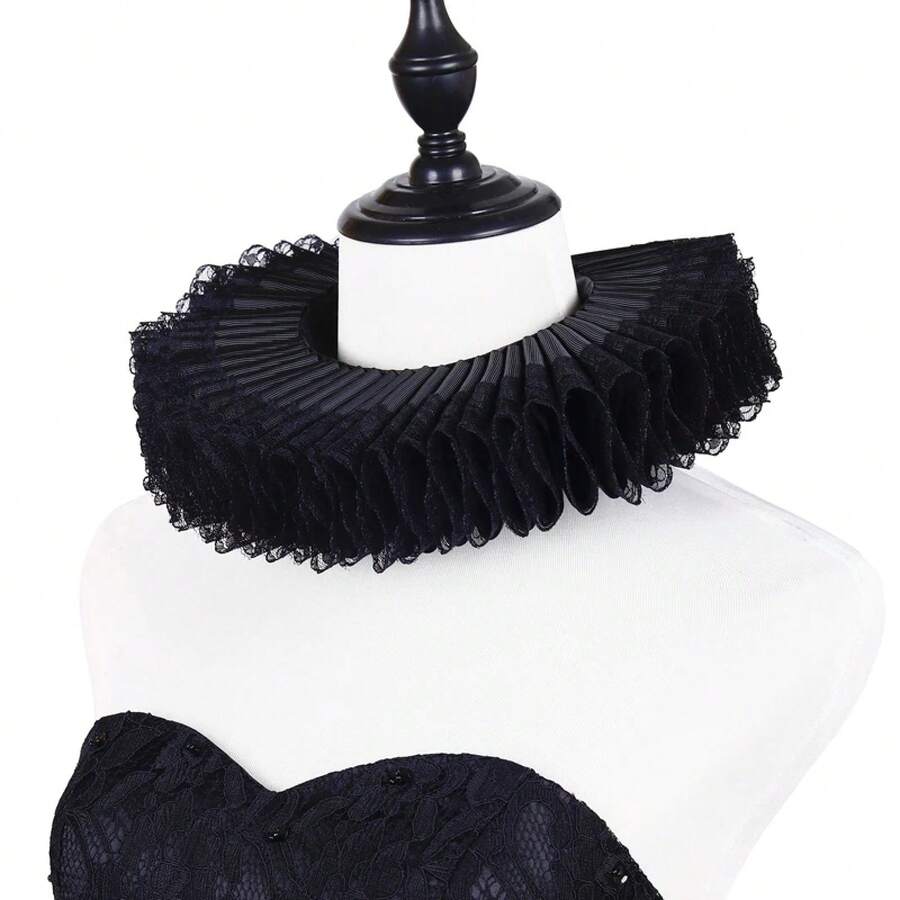 Cuello de volantes desmontable exagerado 2026 Nuevo Traje de Actuación de Ópera Renacentista Encaje Volantes Cuellos - 01Negro - Ver 1